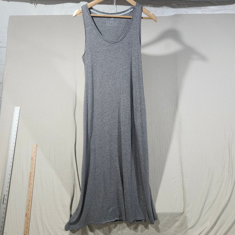Free Fly Bamboo Gray Cotton Blend Sleeveless Maxi Tank Dress Pockets Women M